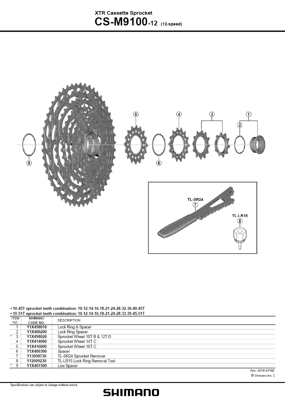 Shimano CS-M9100 12speed XTR Sprocket 10T-12T